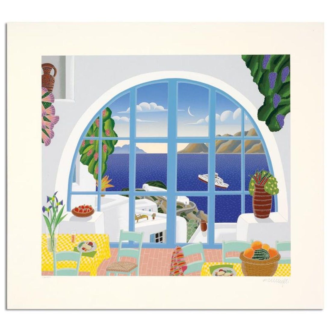 Thomas Mcknight, "Chora Taverna (Patmos Suite)" Limited Edition Serigraph, Numbered and Hand Signed (1 of 1)