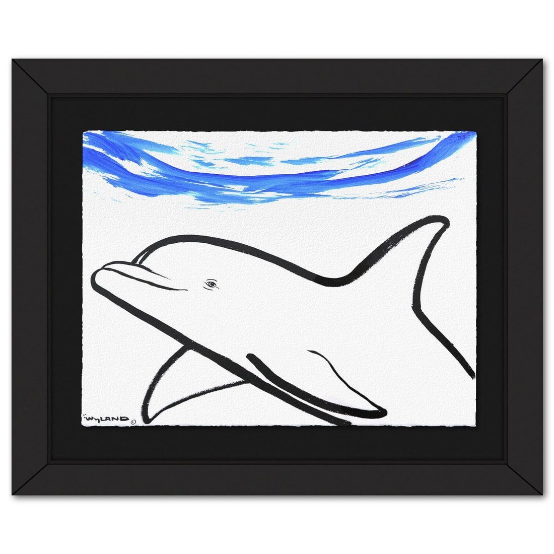Wyland- Original Sumi Ink Painting "Dolphin": Artist: Wyland. Medium: Original Sumi Ink Painting. Title: Dolphin. Size: 22" x 30". Measures approx. 33" x 40" (framed). Signature: Hand signed by the artist. Certificate of Authenticity: Is included
