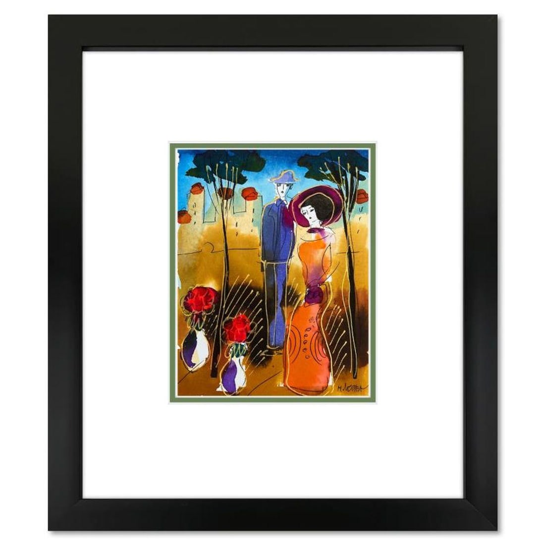 Moshe Leider, Framed Original Mixed Media Watercolor Painting, Hand Signed with Letter of (1 of 2)