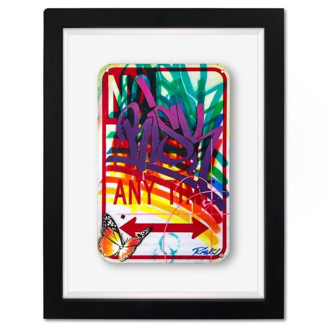 RISK, "Street Sign" Framed Mixed Media Original, Hand Signed with Letter Authenticity: Street Sign is a mixed media original on metal street sign, hand signed by RISK. This piece comes framed. Includes Letter of Authenticity. Measures approx. 26.5" x 20.5" (frame), 18" x 12" (image). Th