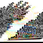 Rick Wolfryd- Color Beaded 3D Sculpture Huichol Light Box "In Hamburger We Trust Fiber Optic": Artist: Rick Wolfryd. Medium: Color Beaded 3D Sculpture Huichol Light Box. Title: In Hamburger We Trust Fiber Optic. Size: 22" x 24". Signature: Signed CHROMA aka Rick Wolfryd. Certificate of Authenti