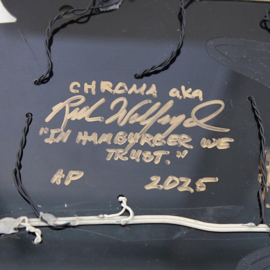 Rick Wolfryd- Color Beaded 3D Sculpture Huichol Light Box "In Hamburger We Trust Fiber Optic" - 3