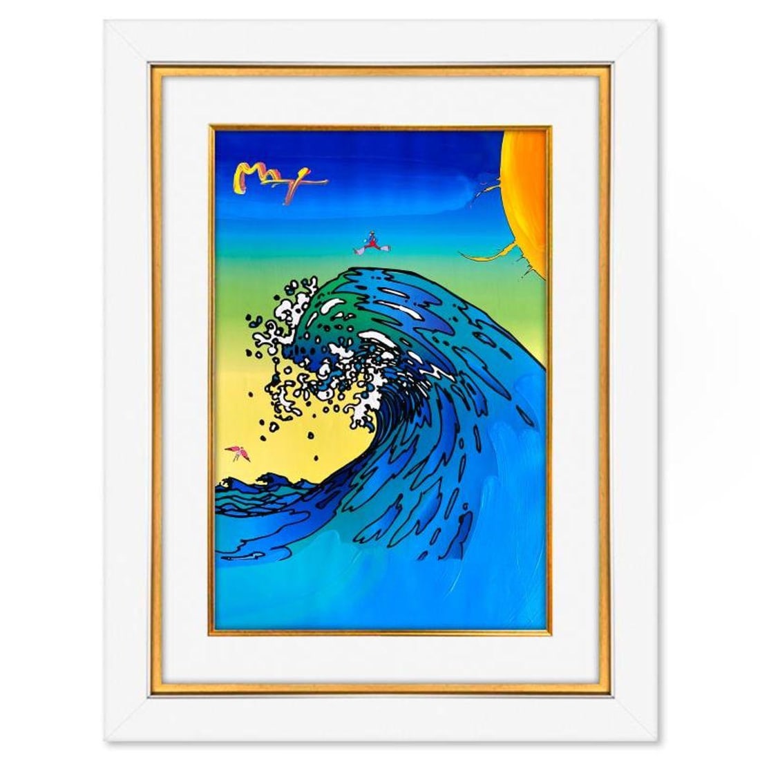 Peter Max, "Jingle Ball" Framed One-of-a-Kind Mixed Media, Hand Signed with Registration Number: Jingle Ball is a one-of-a-kind mixed media on paper, hand signed by Peter Max. The piece comes custom framed with a backside cutout to display Peter Max Studio registration number 309061 certifying au