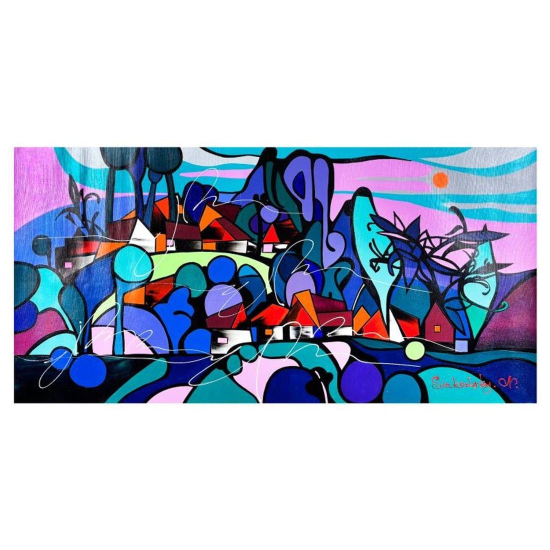 Natalia Sinkovsky, Original Acrylic Painting on Canvas, Hand Signed with Letter of Authenticity.: This is an original acrylic painting on canvas by Natalia Sinkovsky, hand signed by the artist. Includes Letter of Authenticity. Measures approx. 20" x 40" (image).