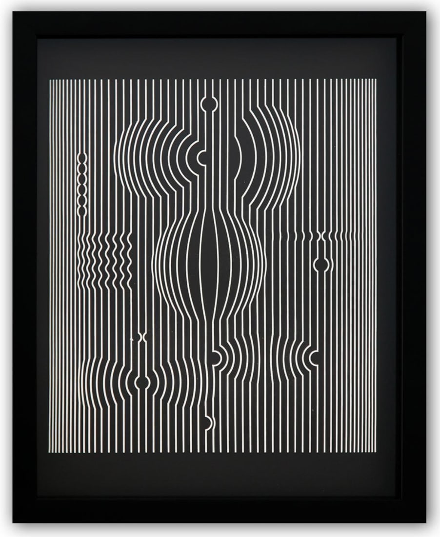 Victor Vasarely- Heliogravure Print "Untitled": Artist: Victor Vasarely. Medium: Heliogravure Print. Title: Untitled. Size: 14" x 11". Measures approx. 15" x 12" (framed). Additional: Custom Framed. Reference#: 21586.
