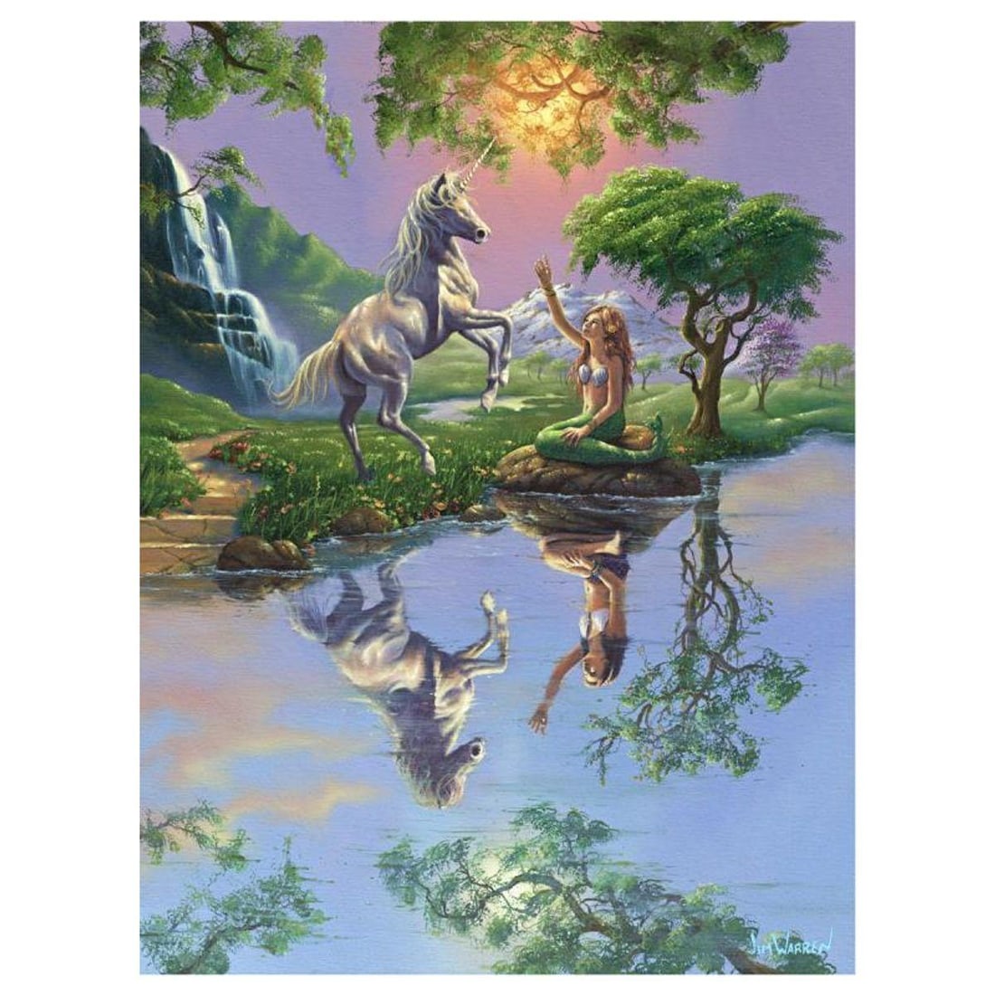 Jim Warren, "Mermaid Reflections" Hand Signed, Artist Embellished AP Limited Edition Giclee on: Mermaid Reflections is an AP numbered, artist embellished limited edition giclee on canvas by Jim Warren. The piece is hand signed and accompanied by a letter of authenticity. Measures approximately 2