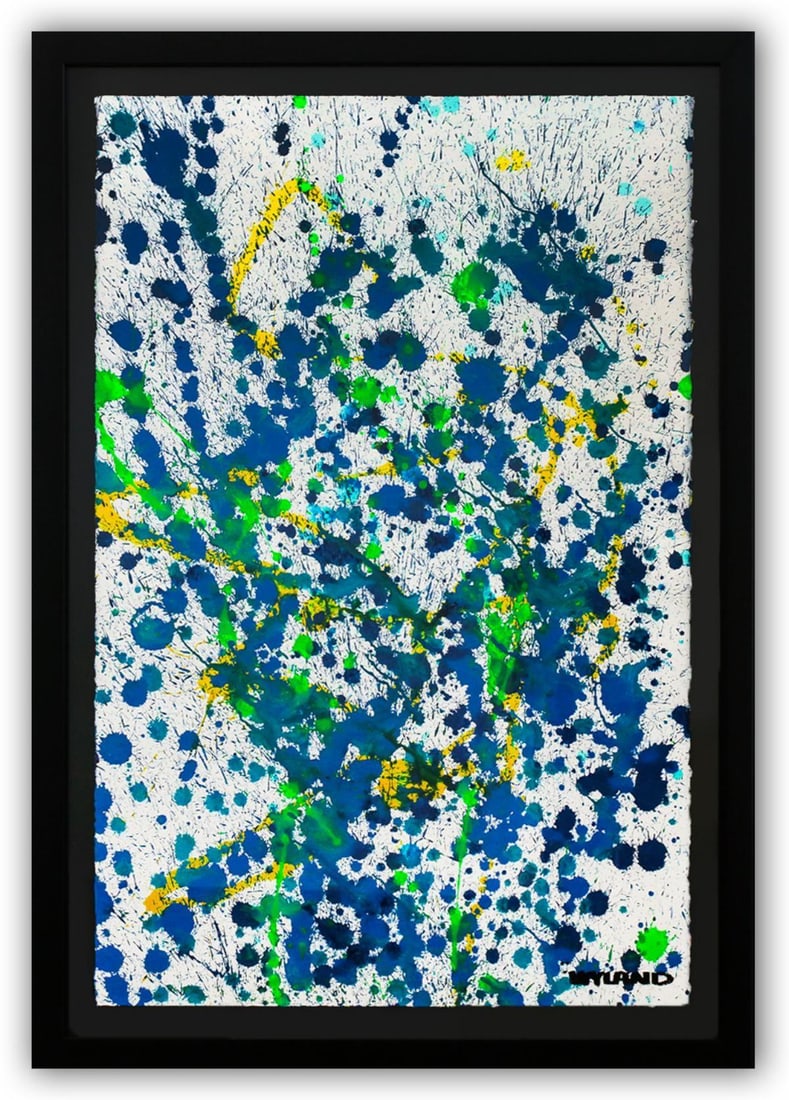 Wyland- Original Watercolor Painting on Deckle Edge Paper "Abstract Drip": Artist: Wyland. Medium: Original Watercolor Painting on Deckle Edge Paper. Title: Abstract Drip. Size: 40" x 26". Measures approx. 46" x 32" (framed). Signature: Hand Signed by the artist. Certificate
