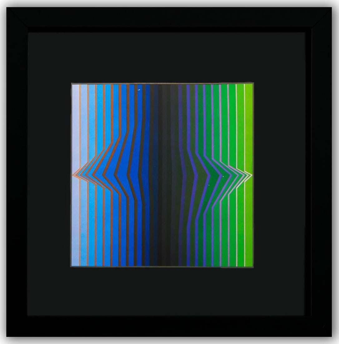 Victor Vasarely- Heliogravure Print "Untitled": Artist: Victor Vasarely. Medium: Heliogravure Print. Title: Untitled. Size: 10" x 10". Measures approx. 12" x 12" (framed). Additional: Custom Framed. Reference#: 21487.