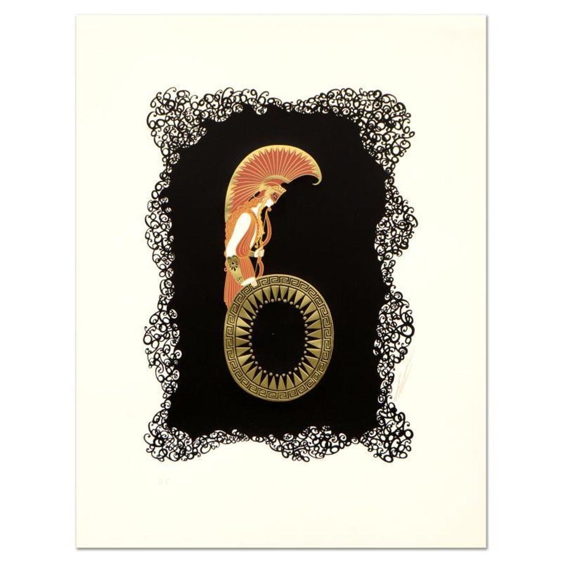 Erte (1892-1990), "Numeral 6" Hand Signed HC Limited Edition Serigraph with Certificate of (1 of 2)