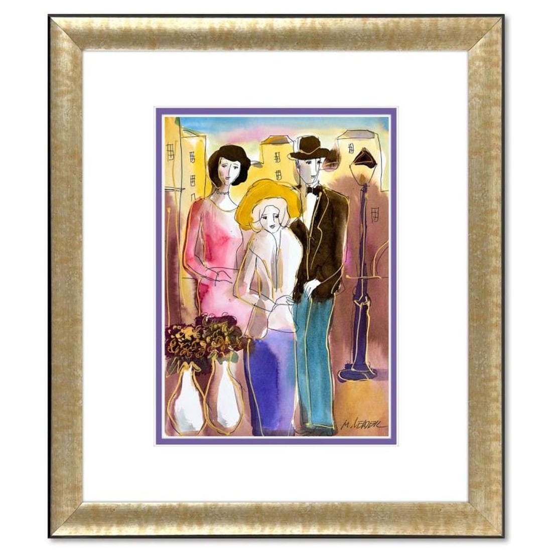 Moshe Leider, Framed Original Mixed Media Watercolor Painting, Hand Signed with Letter of (1 of 2)
