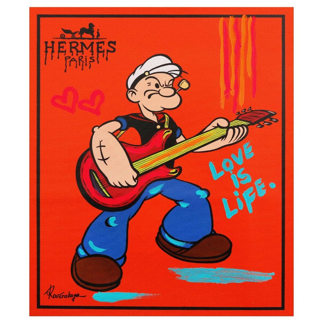 Nastya Rovenskaya- Original Mixed Media on Canvas "Rocking Sailor": Artist: Nastya Rovenskaya. Medium: Original Mixed Media on Canvas. Title: Rocking Sailor. Size: 24" x 20". Signature: Hand signed. Certificate of Authenticity: Is included. Reference#: 70959.