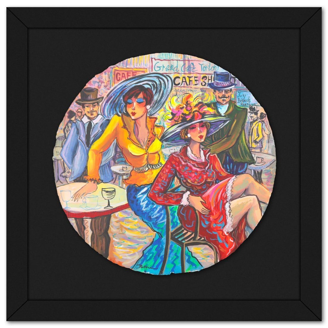 Patricia Govezensky- Original Watercolor "City Pulse in Crimson": Artist: Patricia Govezensky. Medium: Original Watercolor. Title: City Pulse in Crimson. Size: 16" x 16". Measures approx. 23" x 23" (framed). Signature: Hand signed. Certificate of Authenticity: Is in