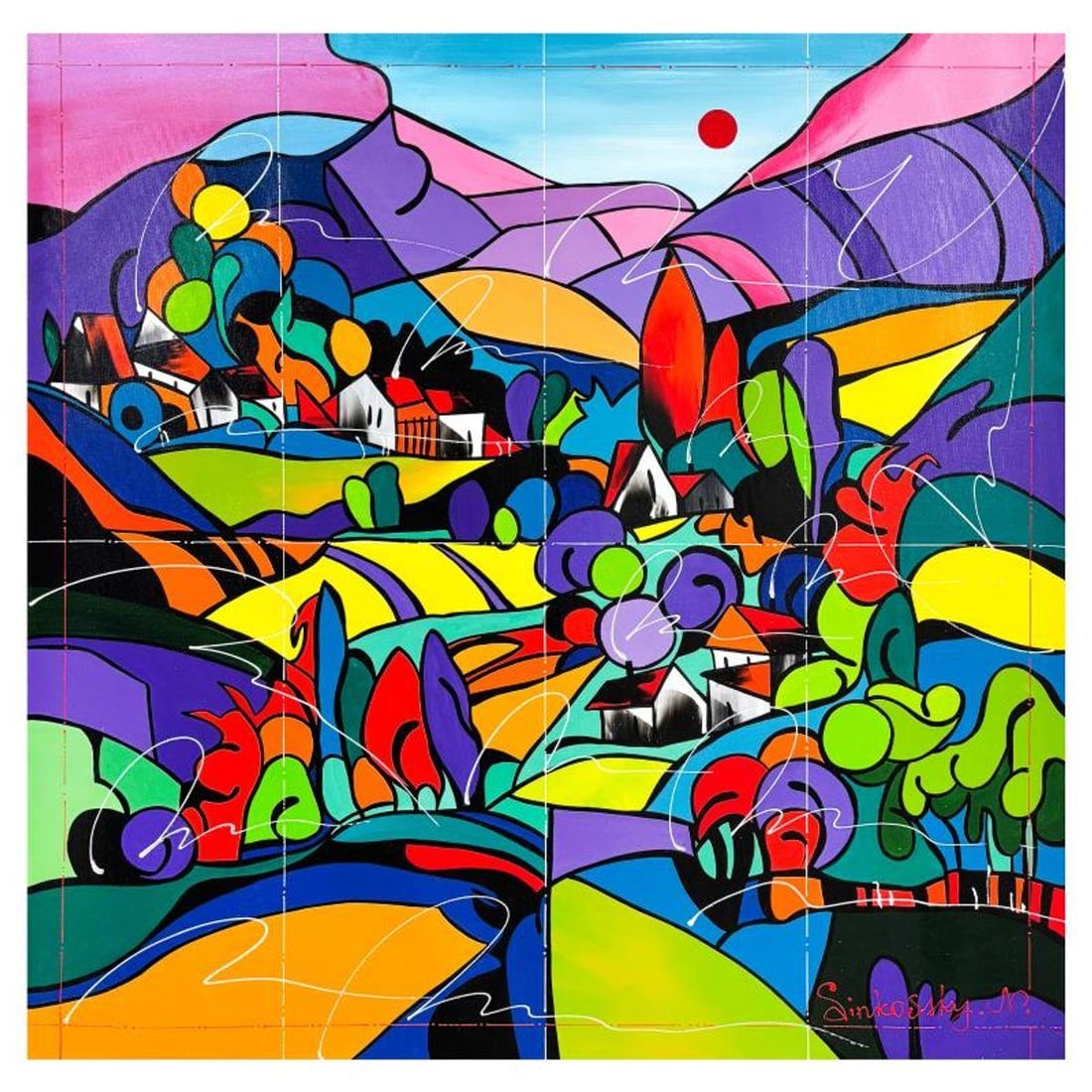 Natalia Sinkovsky, Original Acrylic Painting on Canvas, Hand Signed with Letter of Authenticity.: This is an original acrylic painting on canvas by Natalia Sinkovsky, hand signed by the artist. Includes Letter of Authenticity. Measures approx. 31.5" x 31.5" (image).