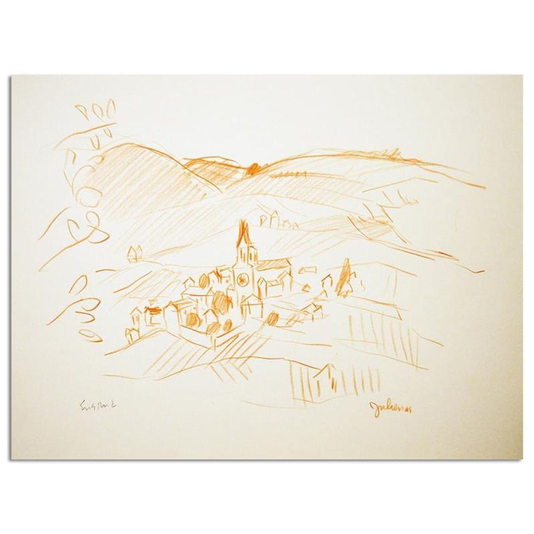 Wayne Ensrud, "View Of Julienas In Beaujolais, France - 2 " Mixed Media Original Artwork with COA.: View Of Julienas In Beaujolais, France - 2 is an original Mixed Media on Paper by Wayne Ensrud. The piece is hand signed by the artist and comes with a Certificate of Authenticity. Measures approximat