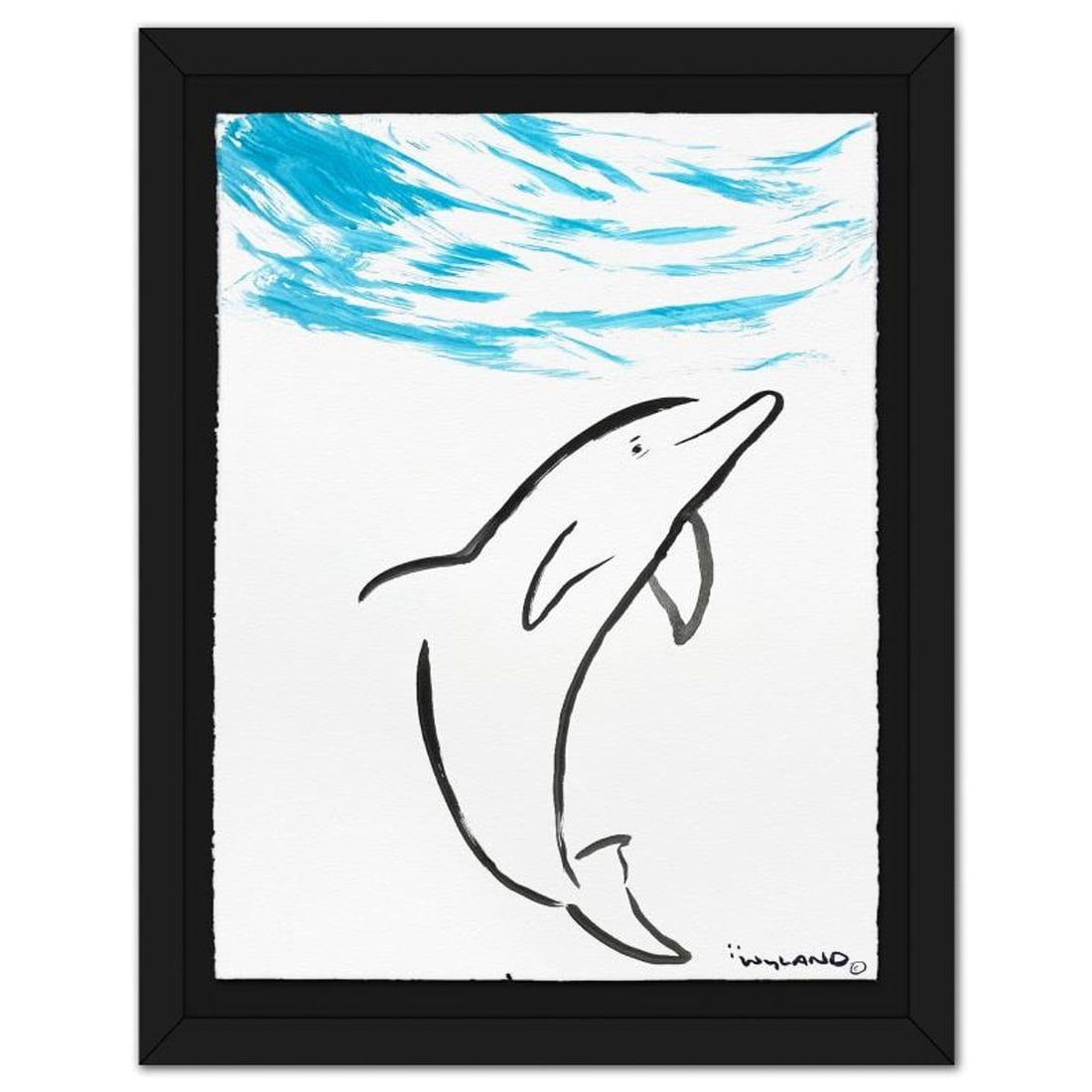 Wyland, "Dolphin" Framed Original Sumi Ink Painting, Hand Signed with Letter of Authenticity. (1 of 2)