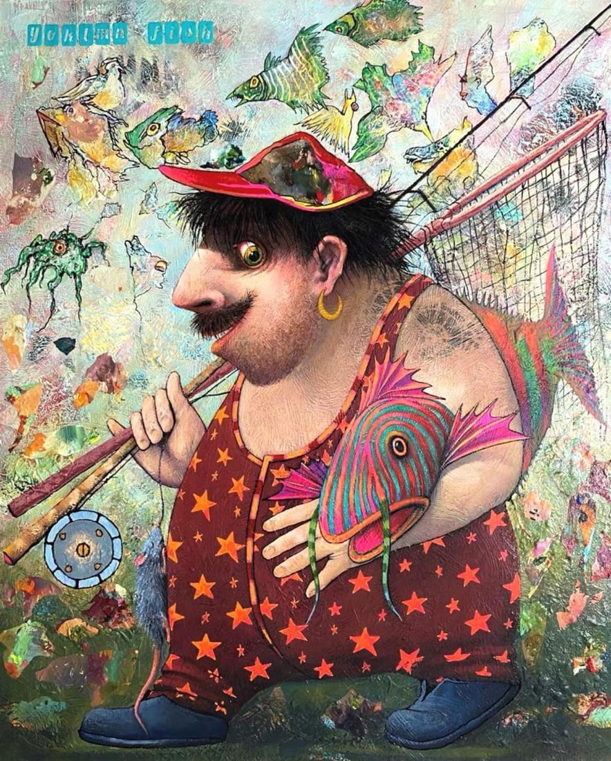 Mark Braver- Original Painting on canvas "Fishing" (1 of 1)