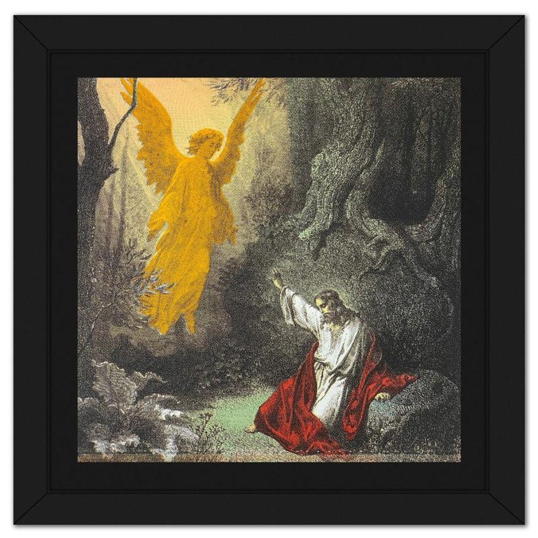 Steve Kaufman (1960-2010), "Jesus and the Angel" Framed Hand Embellished Limited Edition Silscreen,: Jesus and the Angel is a hand embellished limited edition silkscreen on canvas by Andy Warhol protege, Steve Kaufman (1960-2010), numbered AP 6/50 inverso and hand signed by the artist. This piece com