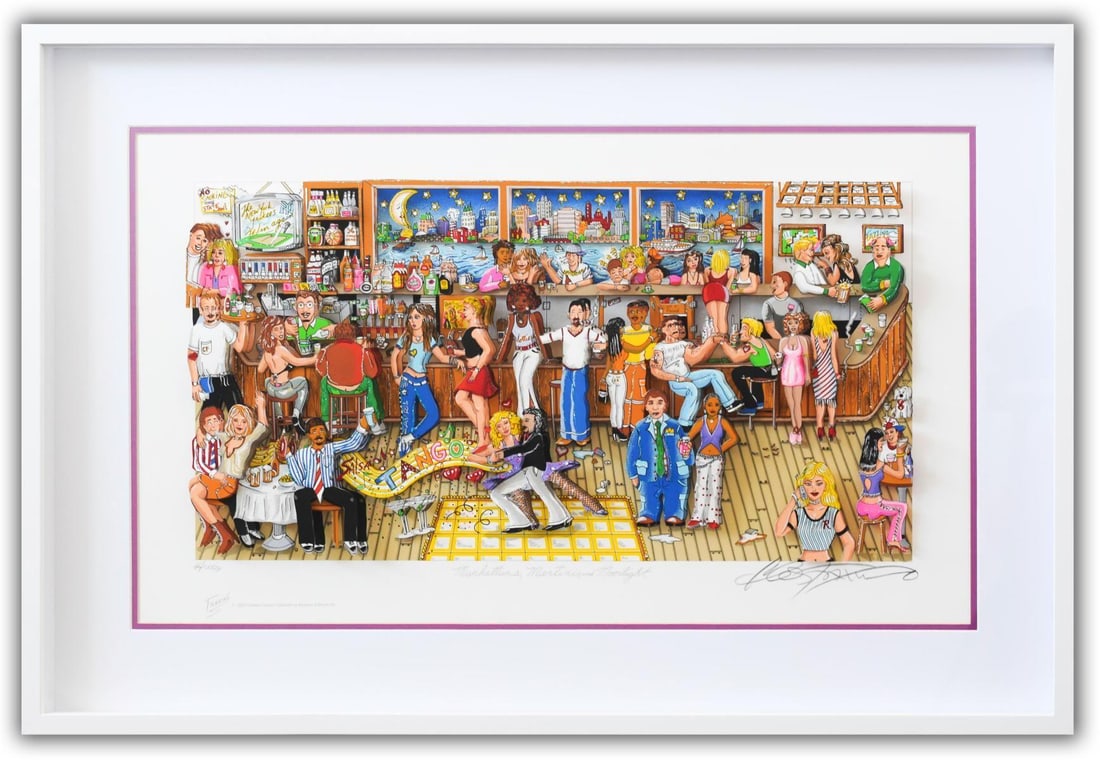 Charles Fazzino- 3D Construction Silkscreen Serigraph "Manhattans, Martinis and Moonlight (Pink)" (1 of 2)