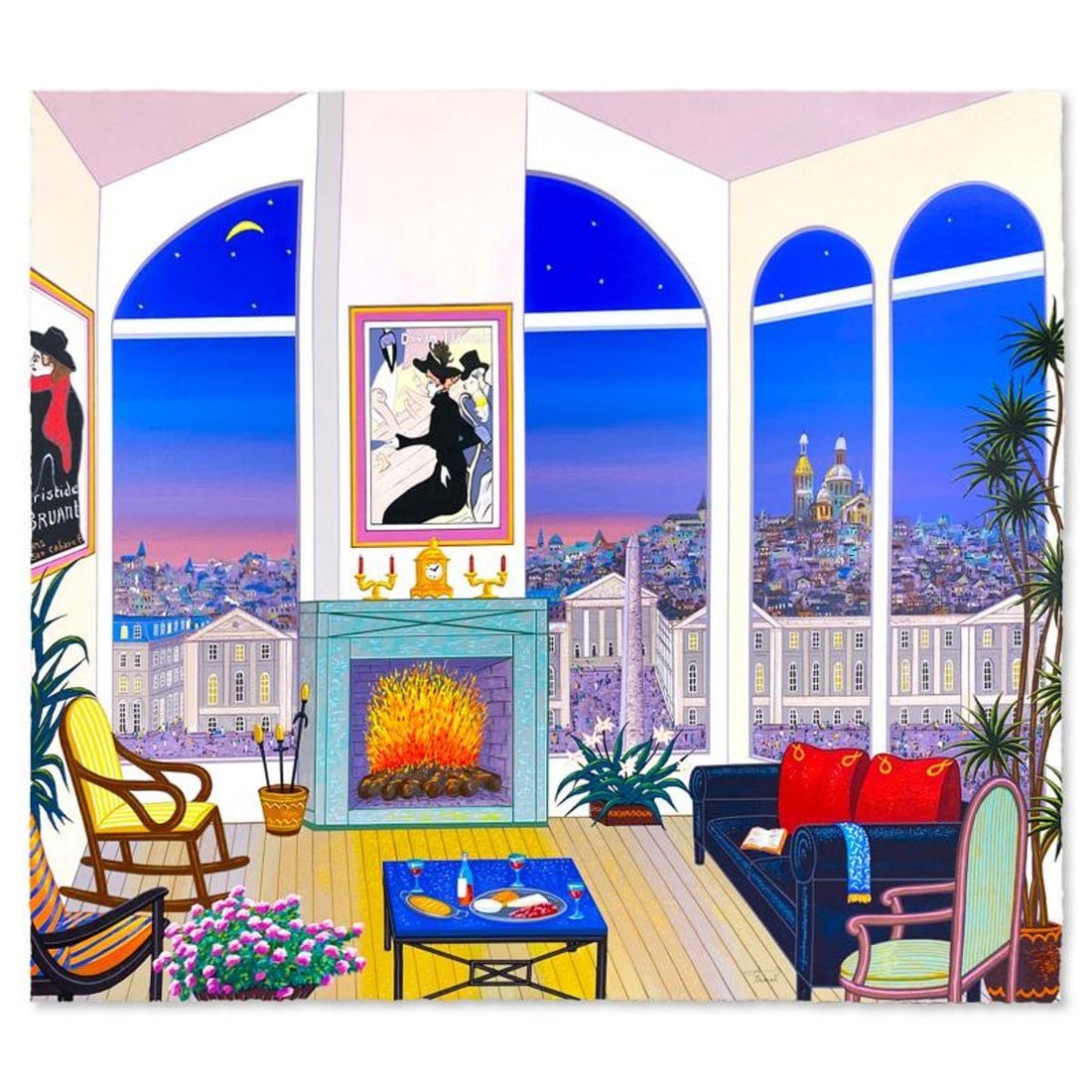 Fanch Ledan, "Interior with Lautrec" Limited Edition Serigraph, EA Numbered and Hand Signed with (1 of 2)