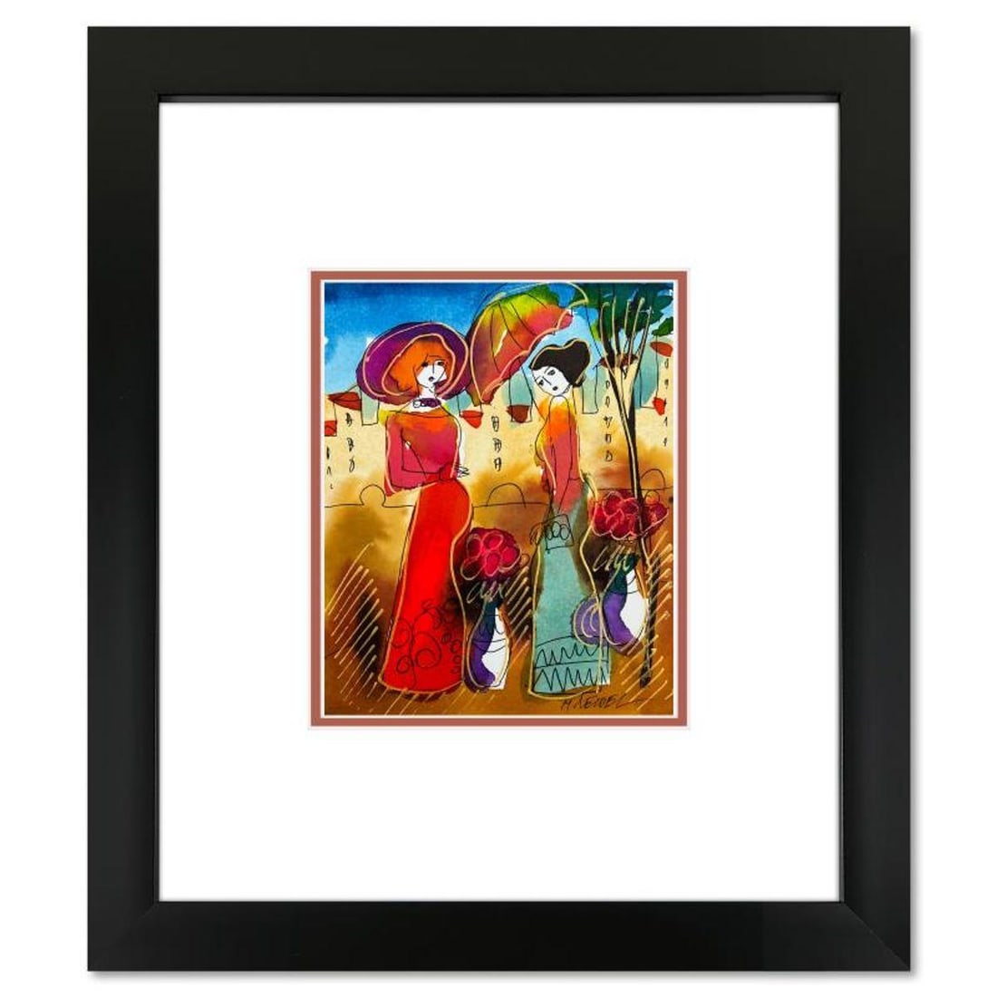 Moshe Leider, Framed Original Mixed Media Watercolor Painting, Hand Signed with Letter of: This is an original mixed media watercolor painting on paper by Moshe Leider. Hand signed by the artist, this piece comes custom framed and includes a Letter of Authenticity. Measures approximately