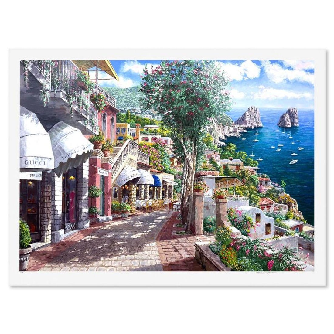 Sam Park, "Afternoon in Capri" Limited Edition Printer's Proof Serigraph, Numbered 1/4 and Hand: Afternoon in Capri is a limited edition printer's proof serigraph on paper by Sam Park, numbered 1/4 and hand signed by the artist. Includes Letter of Authenticity. Measures approx. 42.5" x 57"