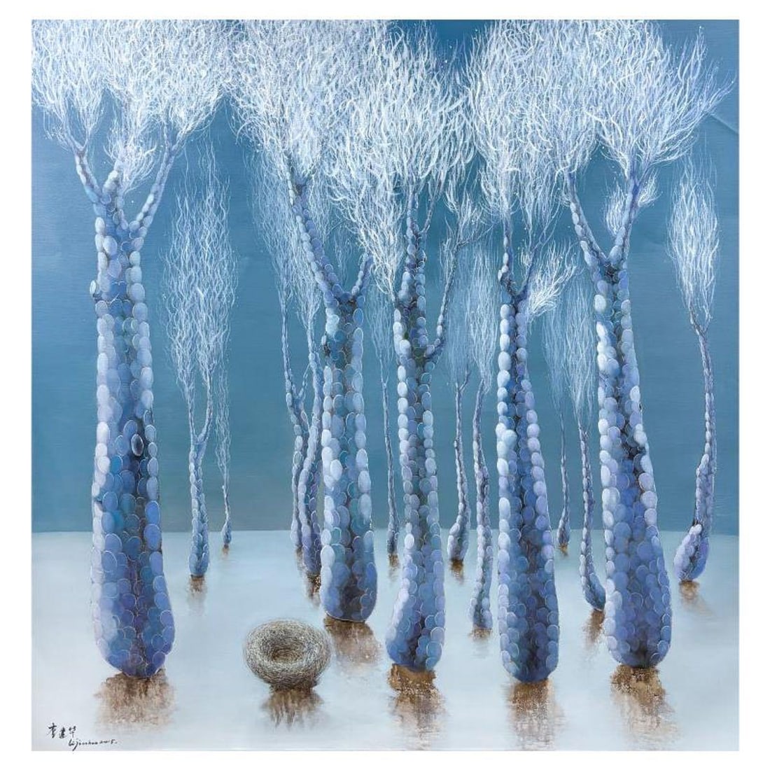 Li Jian Hua, "Beyond the Clouds" Original Oil Painting on Canvas, Hand Signed with Letter of: Beyond the Clouds is an original oil painting on canvas by Li Jian Hua, hand signed by the artist. Includes Letter of Authenticity. Measures approx. 63" x 60" (image).