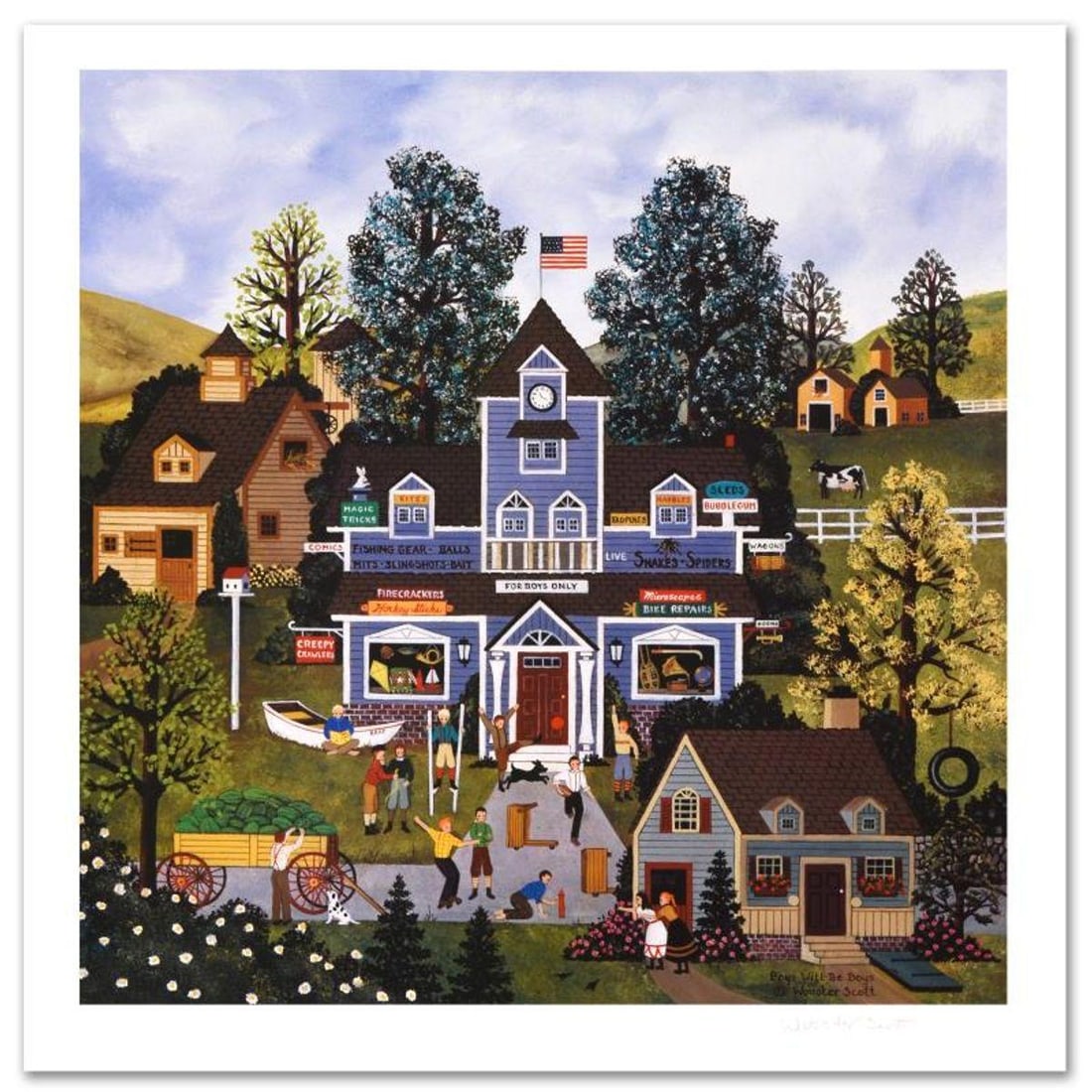 Jane Wooster Scott, "Boys Will Be Boys" Hand Signed Limited Edition Lithograph with Letter of (1 of 1)