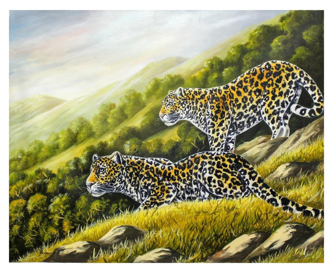 Vera V. Goncharenko- Original Oil on Canvas "Playing In The Forest": Artist: Vera V. Goncharenko. Medium: Original Oil on Canvas. Title: Playing In The Forest. Size: 24" x 30". Signature: Hand Signed by the artist. Certificate of Authenticity: From the publisher. Refer