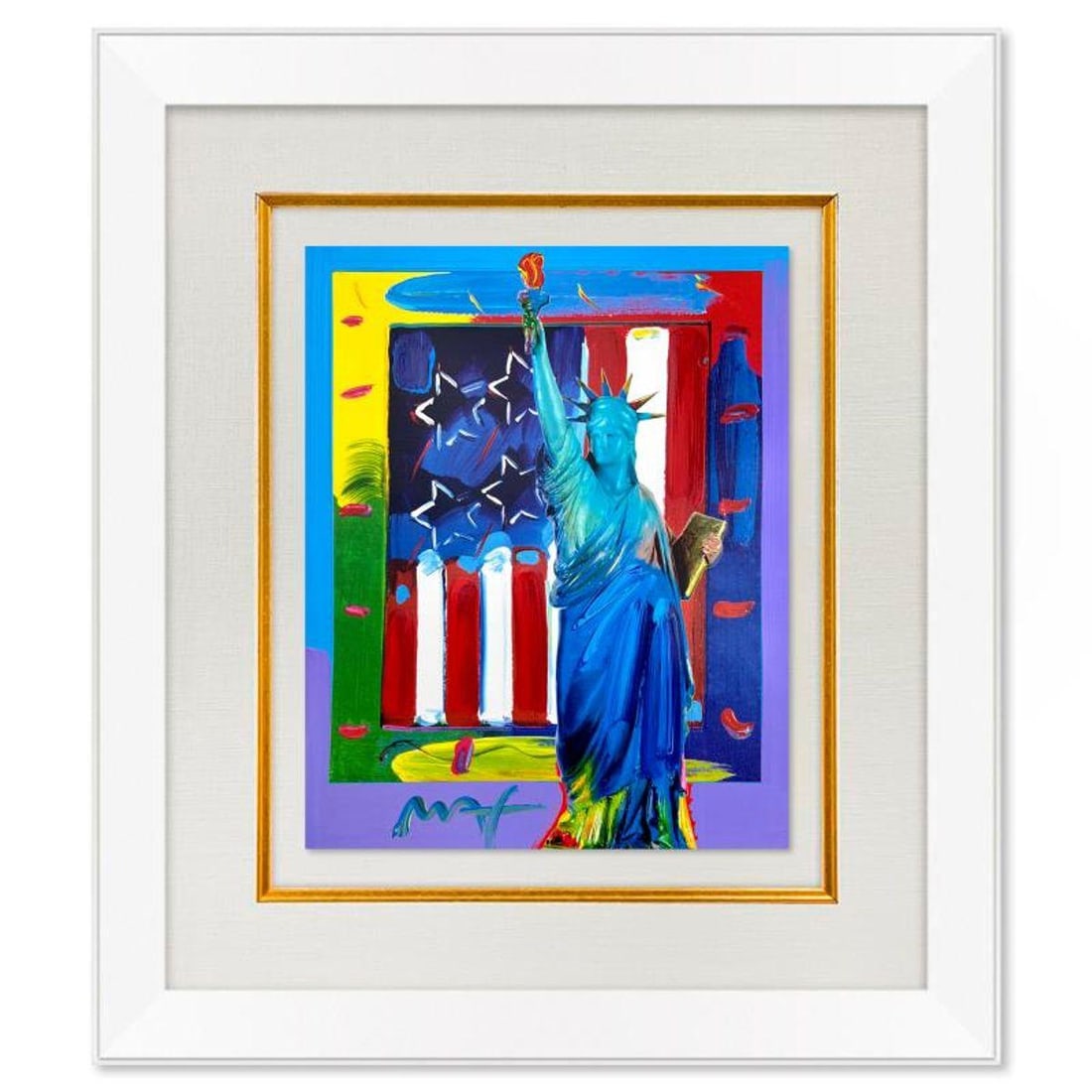 Peter Max, "Full Liberty with Flag" Framed One-of-a-Kind Mixed Media, Hand Signed with Registration (1 of 2)