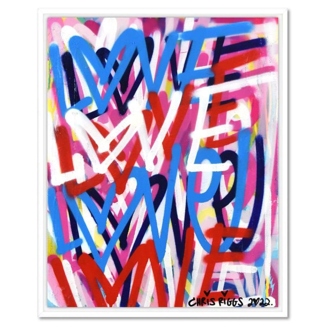 Chris Riggs, "Love" Framed Original Spray Paint Painting on Canvas, Hand Signed with Letter of (1 of 2)