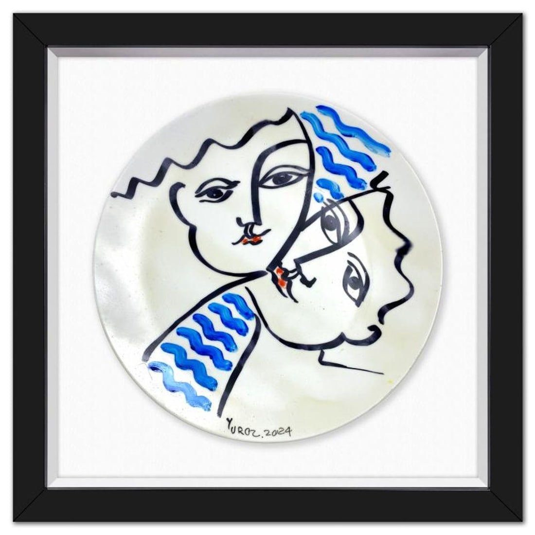Yuroz, Framed Hand Painted Ceramic Plate, Hand Signed with Letter of Authenticity. (1 of 2)