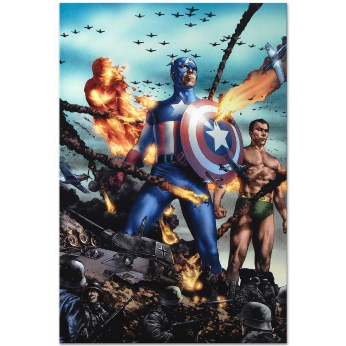 Marvel Comics "Giant-Size Invaders #2" Numbered Limited Edition Giclee on Canvas by Jay Anacleto: A piece of comic book history, this limited edition, from original art by Jay Anacleto, depicts the giant trio of Captain America, Namor and Human Torch. Efren "Jay" Anacleto is best known for his hig