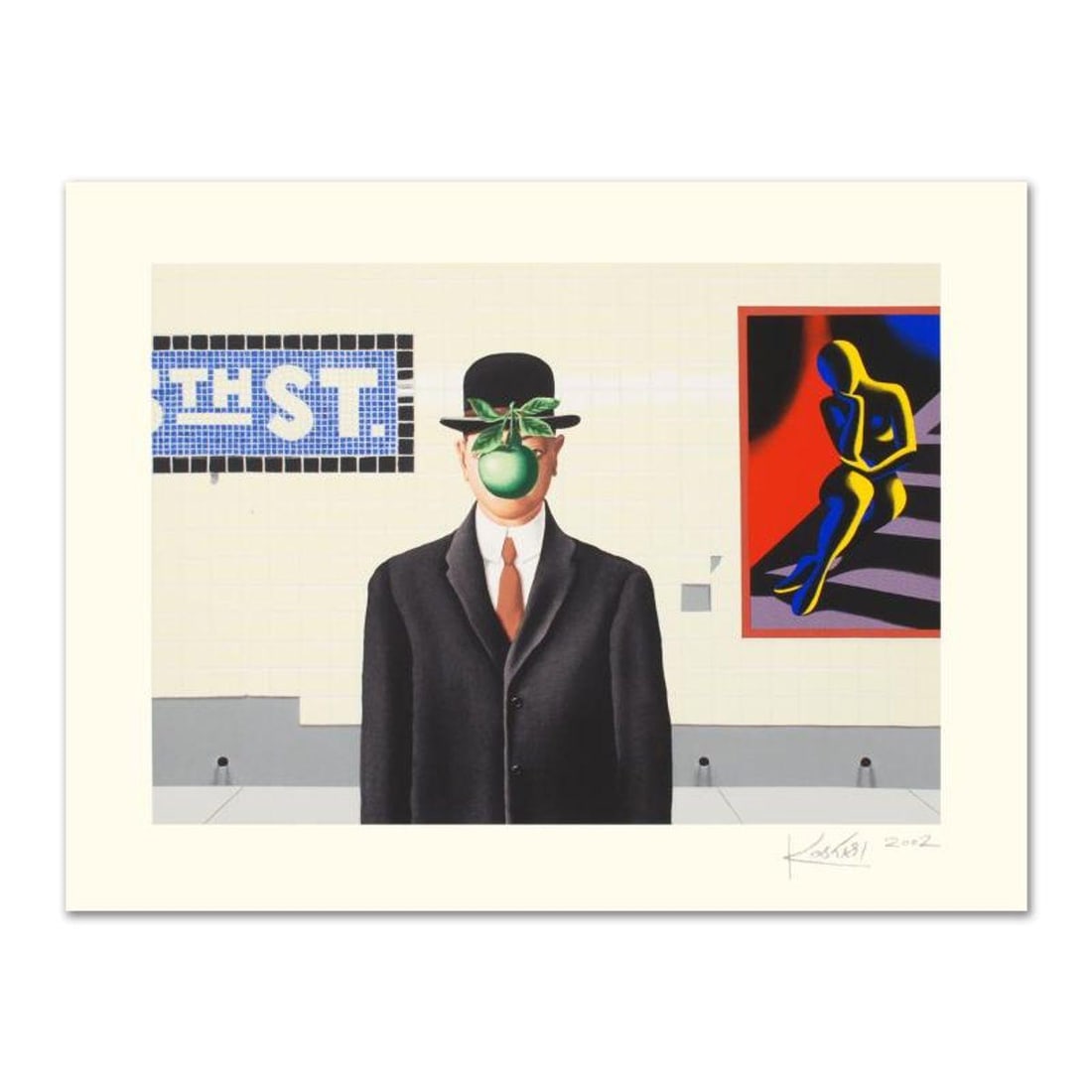 Mark Kostabi, "Going Places" Limited Edition Serigraph, Numbered and Hand Signed with Certificate.: Going Places is a limited edition serigraph on paper, numbered and hand signed by Kostabi. Includes Certificate of Authenticity! Measures approx. 35.5" x 27.5" (with border), 29.5" x 21.5" (image).