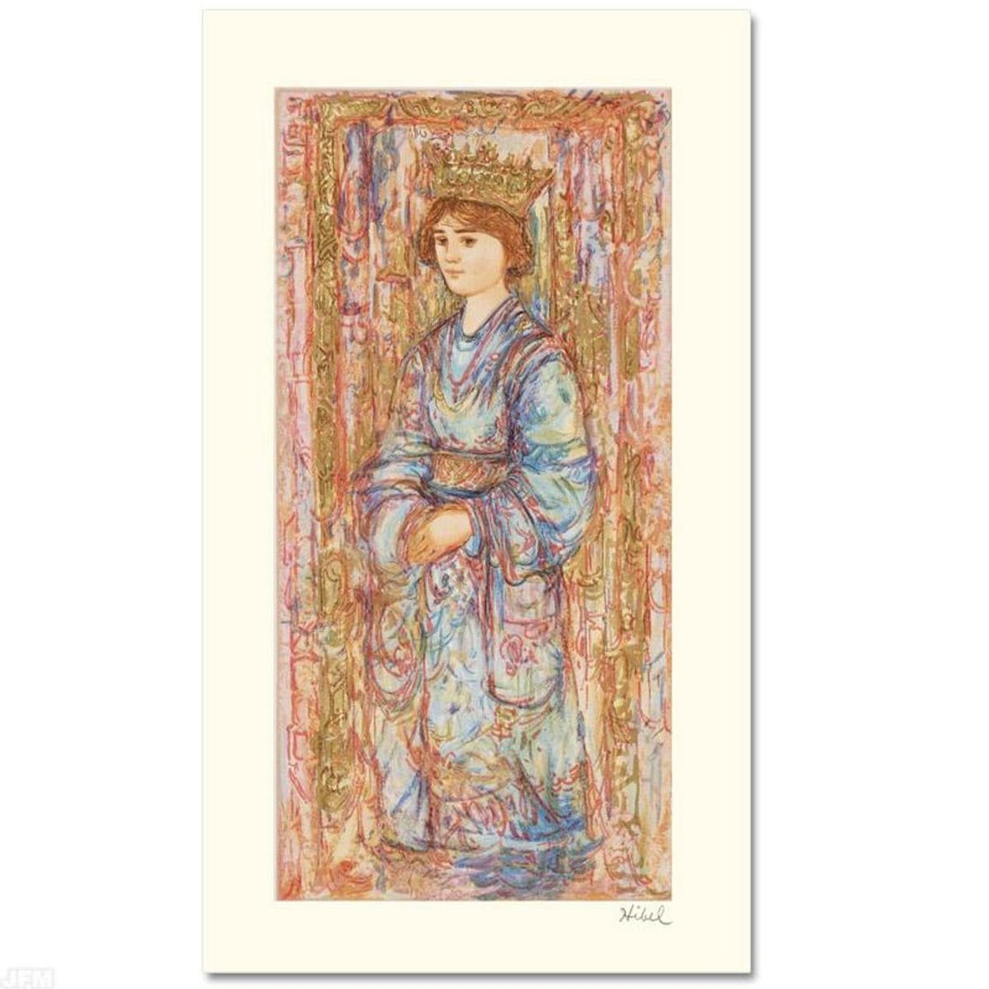 Book of Hours II Limited Edition Serigraph by Edna Hibel (1917-2014), Numbered and Hand Signed with: Book of Hours II is a limited edition serigraph on paper, numbered and hand signed by Edna Hibel (1917-2014). Includes Certificate of Authenticity! Measures approx. 11" x 19" (with border), 8" x 16" (