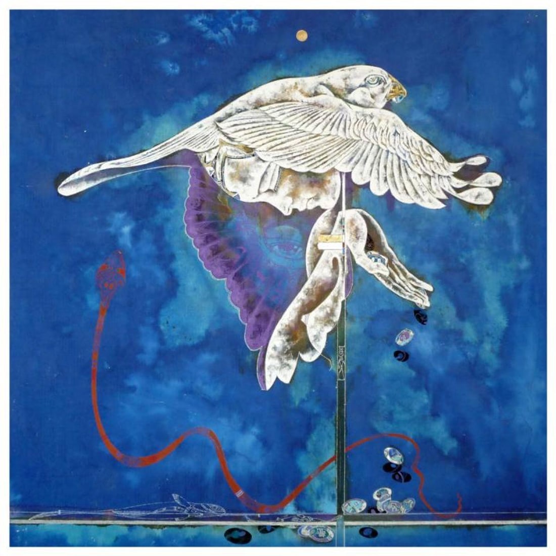 Lu Hong, "JW vs. Ocean" Original Mixed Media Painting, Hand Signed and with Letter of Authenticity.: JW vs. Ocean (2009) is an original mixed media painting on paper by Lu Hong. Hand signed by the artist, the piece comes with a letter of authenticity. Measures approximately 35" x 34.5".