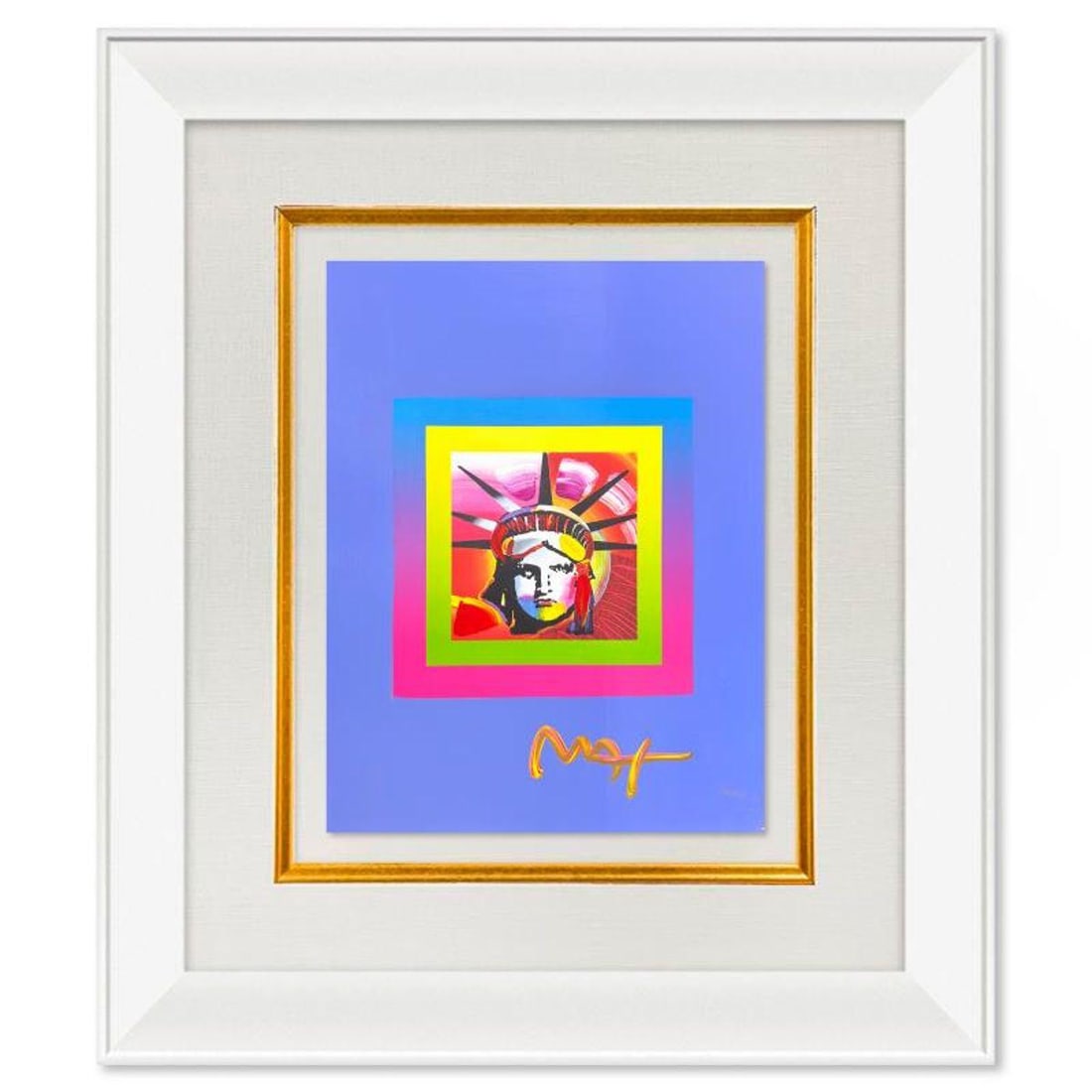 Peter Max, "Liberty" Framed One-of-a-Kind Acrylic Mixed Media, Hand Signed with Registration Number (1 of 2)