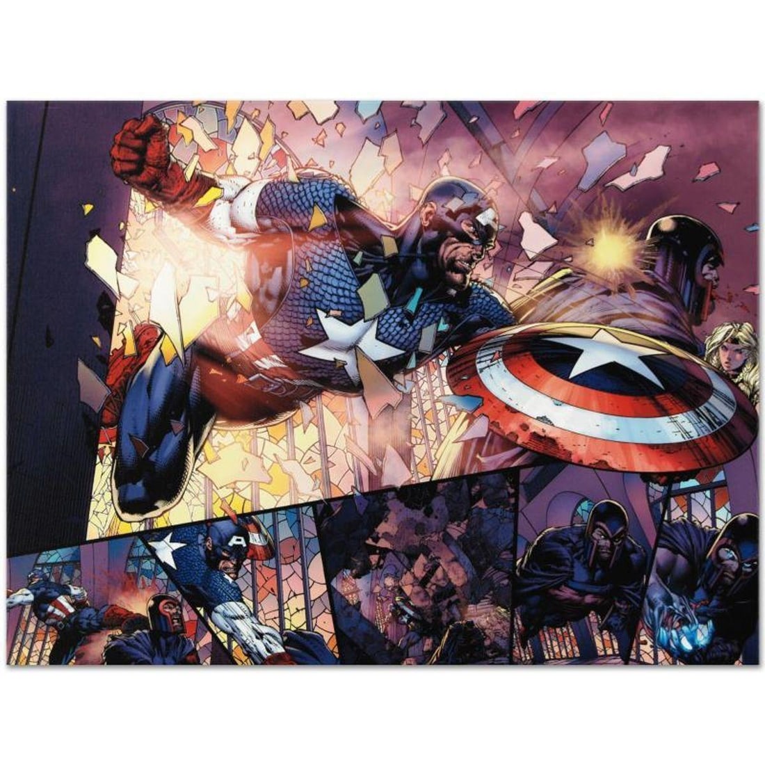 Marvel Comics "Ultimatum #4" Numbered Limited Edition Giclee on Canvas by David Finch with COA.: A piece of comic book history, this limited edition, from original art by David Finch, depicts the heroic Captain America. In 2003, Finch came to Marvel Comics for a year-long arc on Ultimate X-Men,