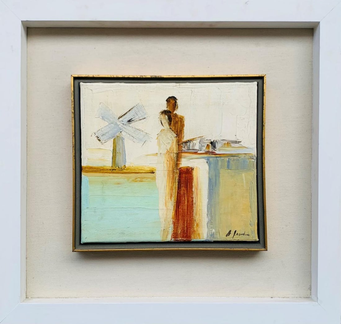 Adriana Naveh- Original painting on canvas "Couple": Artist: Adriana Naveh. Medium: Original painting on canvas. Title: Couple. Measures approx. 20" x 20" (framed). Reference#: 28355.