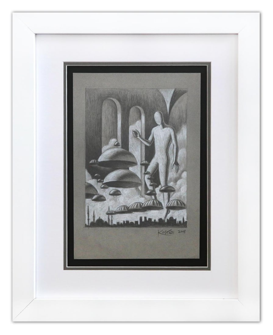 Mark Kostabi- Original Drawing on Paper: Artist: Mark Kostabi. Medium: Original Drawing on Paper. Size: 15" x 10". Measures approx. 18" x 23" (framed). Signature: Hand Signed by the artist. Certificate of Authenticity: Is included. Additiona