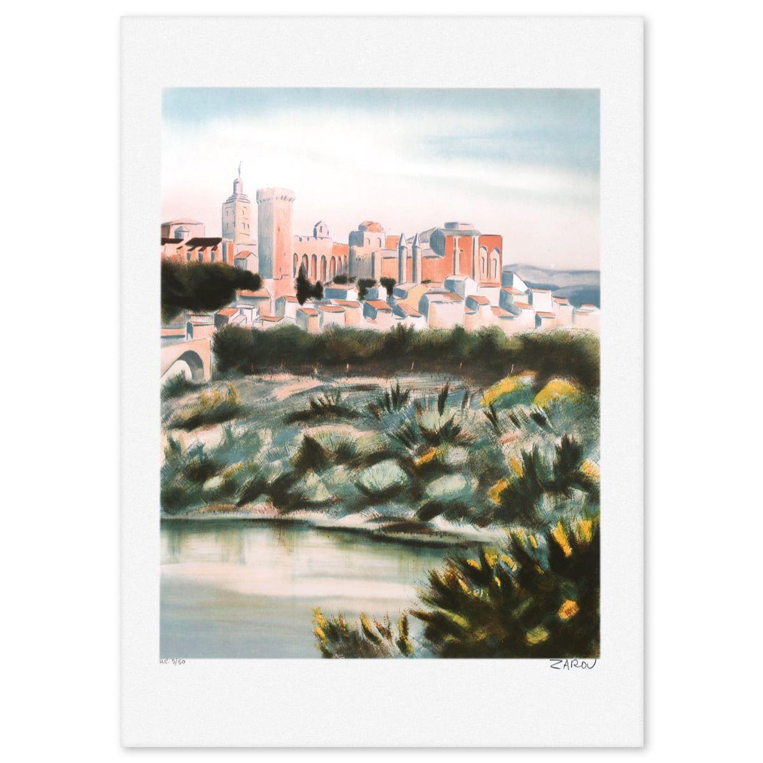 Victor Zarou- Lithograph "Chateu Rio Renne": Artist: Victor Zarou. Medium: Lithograph. Title: Chateu Rio Renne. Size: 20" x 29". Signature: Numbered and hand signed. Certificate of Authenticity: Is included. Reference#: 47548.