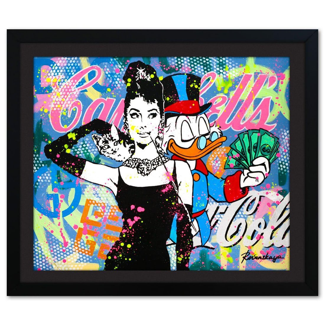 Nastya Rovenskaya- Original Oil on Canvas "Money With Elegance": Artist: Nastya Rovenskaya. Medium: Original Oil on Canvas. Title: Money With Elegance. Size: 20" x 24". Measures approx. 24" x 28" (framed). Signature: Hand signed by the artist. Certificate of Authen