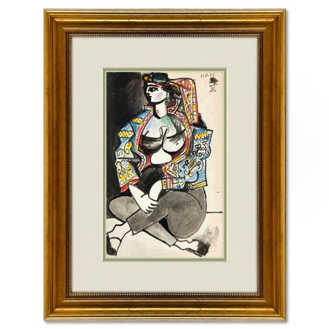 Picasso (1881-1973)- Lithograph "Carnet de Californie 21.11.55-VI": Artist: Picasso (1881-1973). Medium: Lithograph. Title: Carnet de Californie 21.11.55-VI. Size: 18.5" x 24.5". Measures approx. 24.5" x 18.5" (framed).