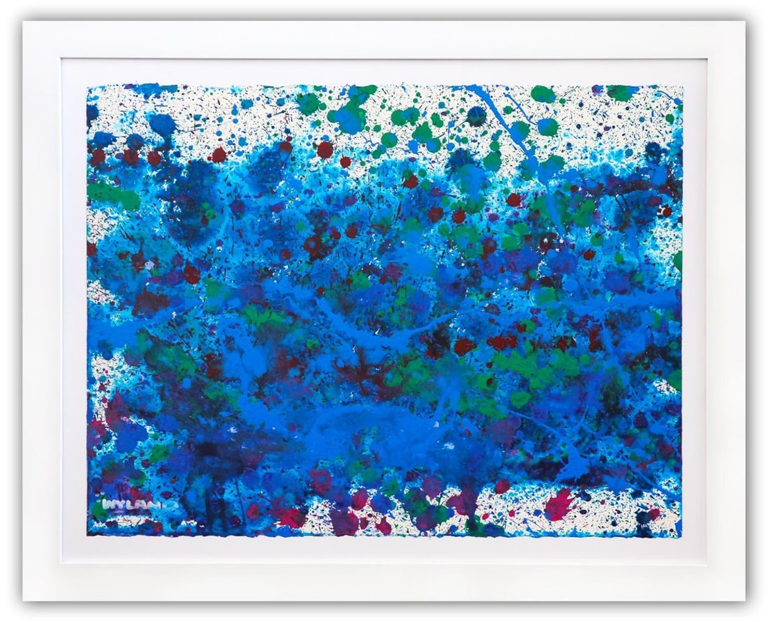 Wyland- Original Watercolor Painting on Deckle Edge Paper "Abstract Drip": Artist: Wyland. Medium: Original Watercolor Painting on Deckle Edge Paper. Title: Abstract Drip. Size: 22" x 30". Measures approx. 29" x 36" (framed). Signature: Hand Signed by the artist. Certificate