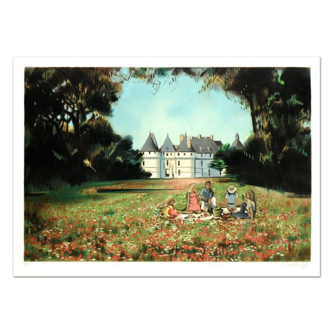 Robert Vernet Bonfort, "The Picnic" Limited Edition Lithograph, Numbered and Hand Signed.: The Picnic is a limited edition lithograph on paper by Robert Vernet Bonfort, numbered and hand signed by the artist! Measures approx. 29.5" x 21" (border), 27" x 19" (image). Reference#: 93851.