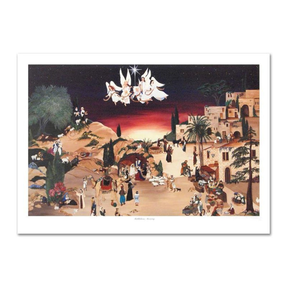 Deneille Spohn Moes, "Bethlehem Morning" Limited Edition Lithograph, Numbered and Hand Signed with: Bethlehem Morning is a limited edition lithograph on paper by Deneille Spohn Moes, numbered and hand signed by the artist. Includes Letter of Authenticity. Measures approx. 32" x 21" (image). Referenc