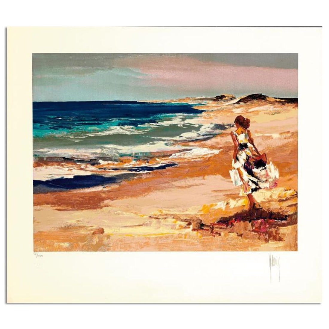 Mark King (1931-2014), "By The Sea" Hand Signed Limited Edition Serigraph with Letter of: By The Sea is a limited edition serigraph on paper by Mark King (1931-2014). Hand signed and numbered, this piece comes with a letter of authenticity and measures approximately 15" x 20" (image). Refe