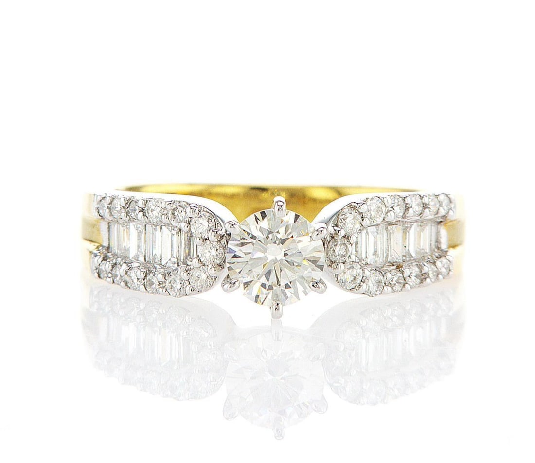 18kt Yellow and White Gold 1.32ctw Diamond Ring: One 18k white and yellow gold ring, set with natural diamond. Jewelry Weight: 5.01Grs Total Diamonds Weight: 1.32Cts Main Stones Description: Quantity: 1 Cut and shape: Round Brilliant Carats Weight: