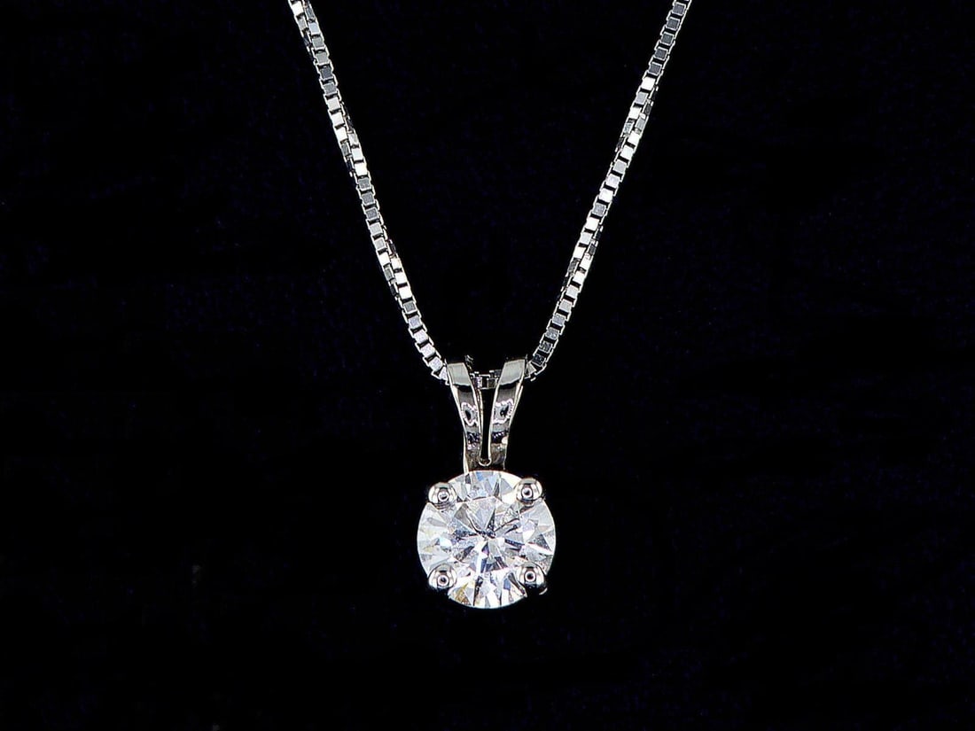 14kt White Gold 0.4ctw Diamond Pendant: One 14k white gold pendant with chain (14k stamped), set with one center natural diamond. Natural diamonds description: Cut and shape: Round Brilliant. Total Weight: 0.40 cts. Cut/Polish/symmetry: Exc