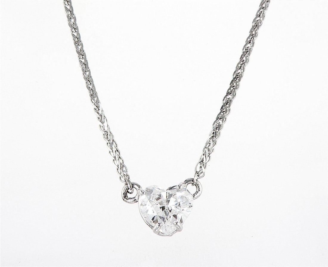 14kt White Gold 0.48ctw Diamond Pendant: One 1.63 gr. 14kt White Gold Diamond Pendant Jewelry Weight: 1.63Grs Total Diamonds Weight: 0.48Cts Main Stones Description: Quantity: 1 Cut and shape: Heart Carats Weight: 0.48 Clarity: SI1 Color: F