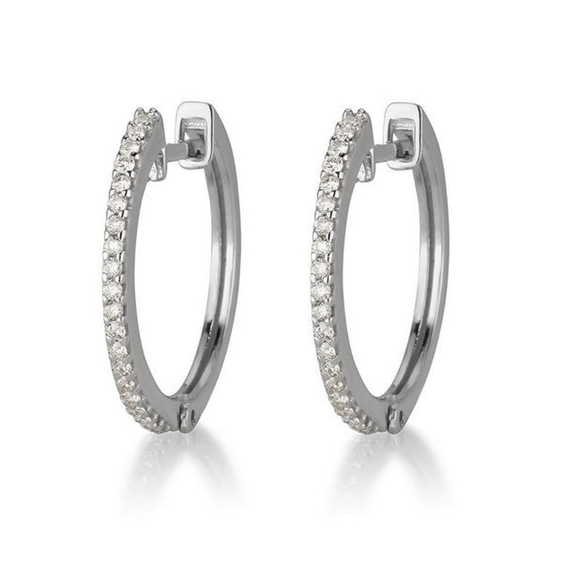 14kt White Gold 0.24ctw Diamond Earrings: One pair of 14k white gold earrings Jewelry Weight: 1.8Grs Total Diamonds Weight: 0.24Cts Main Stones Description: Quantity: 40 Cut and shape: Round Carats Weight: 0.24 Clarity: VS Color: G DSL Apprai